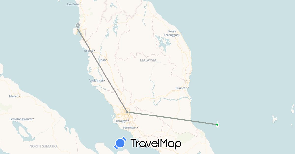 TravelMap itinerary: driving, bus, plane in Malaysia (Asia)